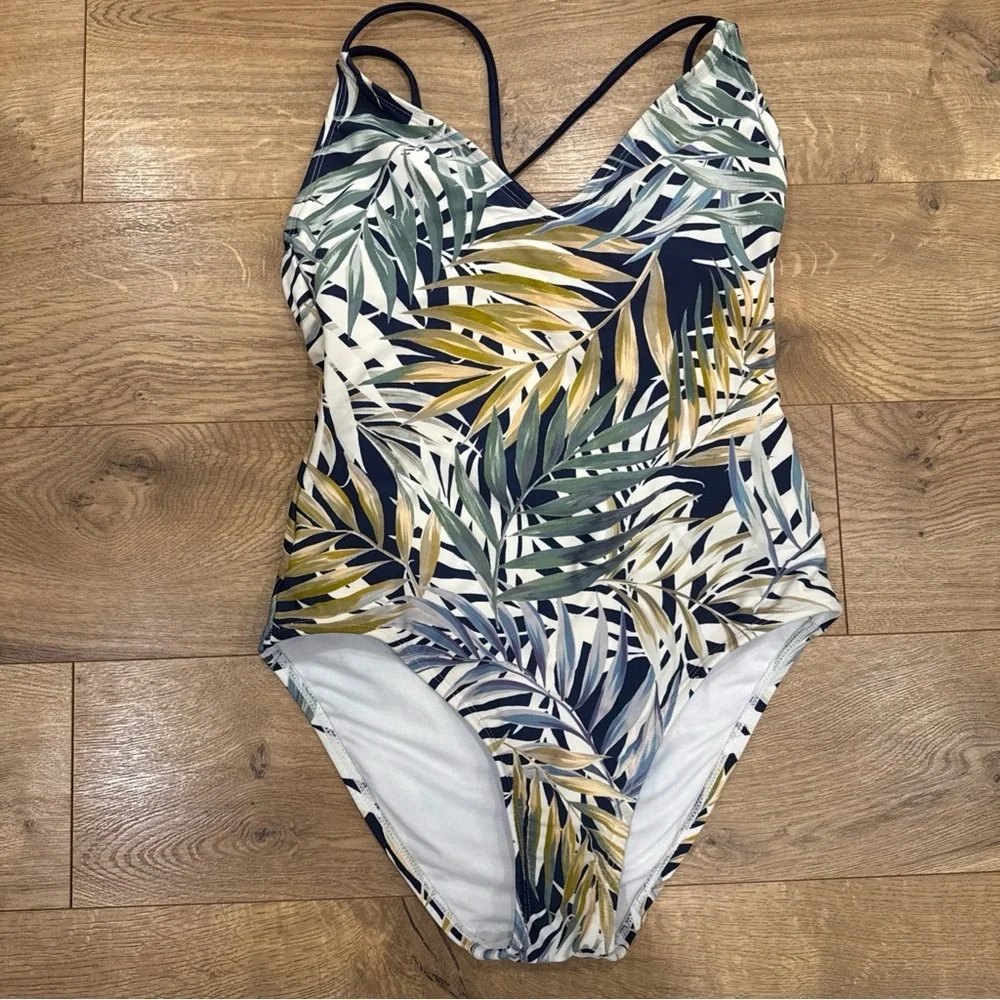 Hurley Women's 4 Way Stretch Multi Color Palm  One Piece UPF 50+ Swimsuit  Sz L